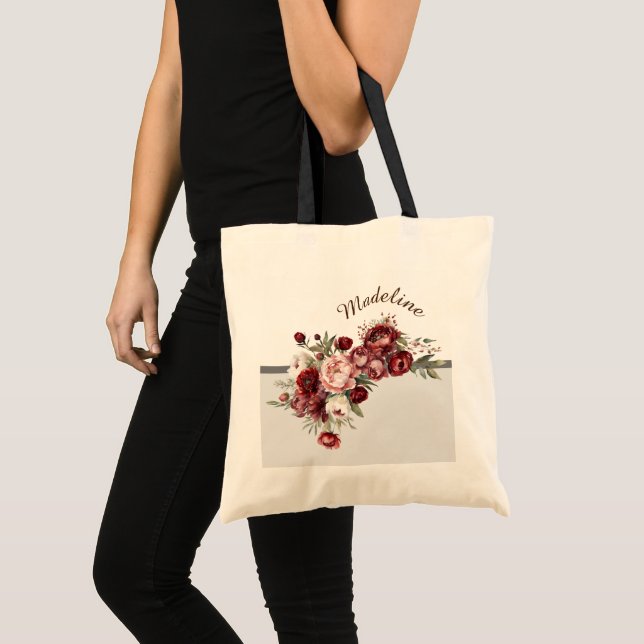 Bolsa Tote Flores de Borgonha Elegantes (Frente (produto))