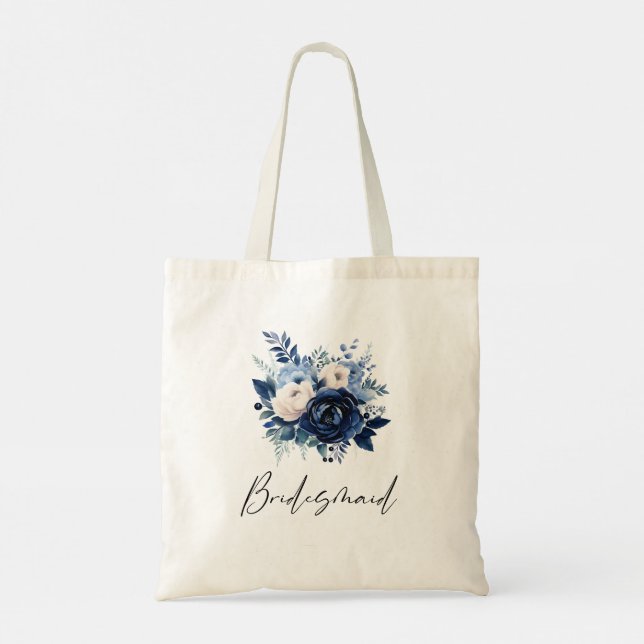Bolsa Tote Flores de Bridesmaid Azul (Verso)