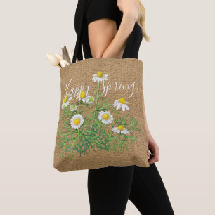 Bolsa Tote Flores de camomila com imagem personalizada Faux J