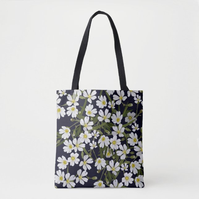 Bolsa Tote Flores de campo branco: padrão de colheita. (Frente)