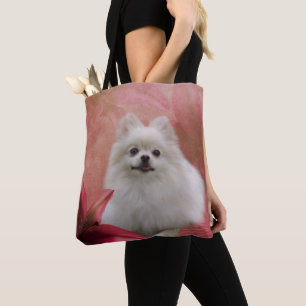 Bolsa Tote Flores de Cão Pomeranas Brancas   