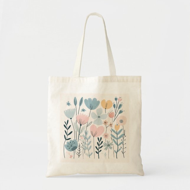 Bolsa Tote Flores de Cartoon Bonitas Aquarela Desenhar de Mão (Frente)