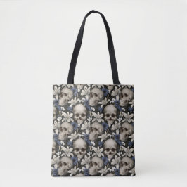 Bolsa Tote Flores de Caveira Lilás Borboletas Góticas Vintage
