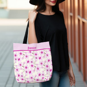 Bolsa Tote Flores De Cereja E Creme De Aquarela