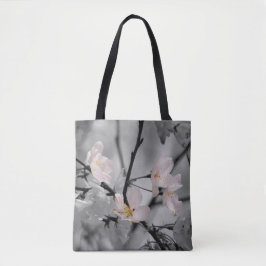 Bolsa Tote Flores de Cerejeira Cinza e Rosa