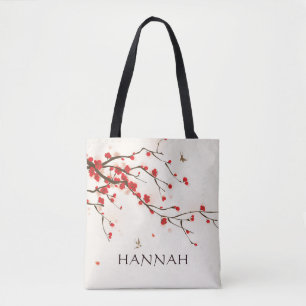 Bolsa Tote Flores de cerejeira vermelhas da aguarela (Sakura)
