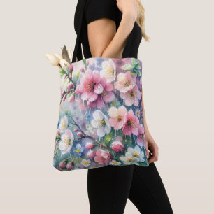 Bolsa Tote Flores de Chuva de Primavera Aquarela Cottagecore