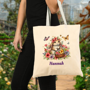 Bolsa Tote Flores De Coelhinho Da Páscoa Bonitas Nome Persona