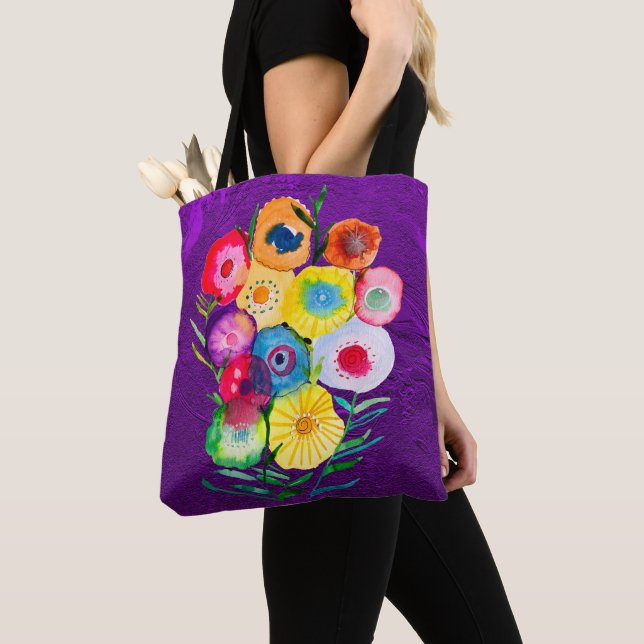 Bolsa Tote Flores de cor aquosa, púrpura, (Close Up)