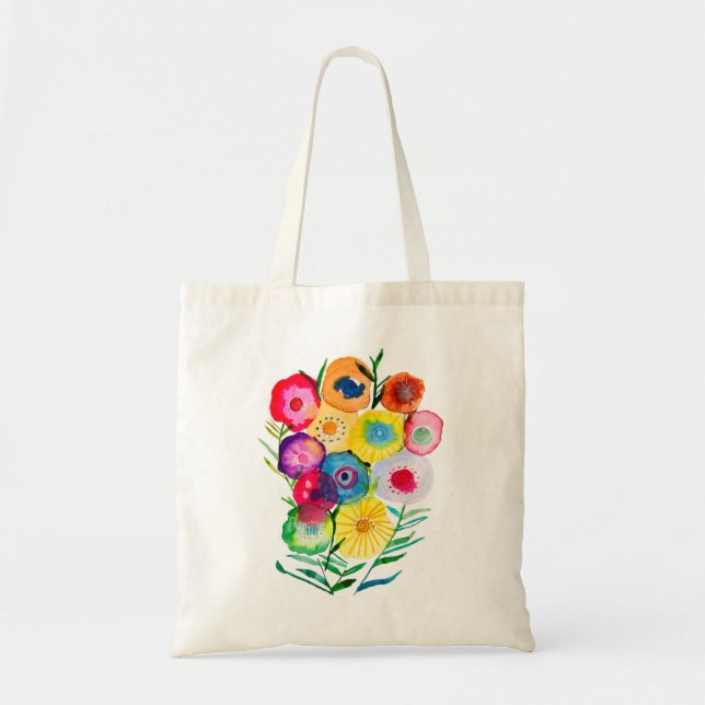 Bolsa Tote Flores de cor aquosa, púrpura, (Frente)