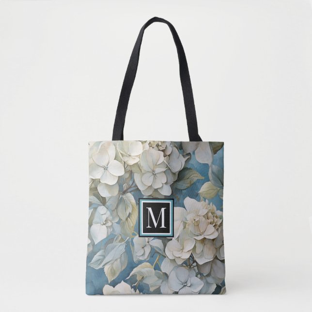 Bolsa Tote Flores de cor azul-d'água, cor Elegante (Frente)