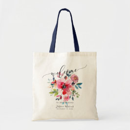 Bolsa Tote Flores de Cor de Água Azul Vermelha+Derrante Boas-