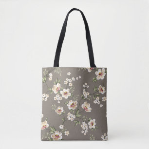 Bolsa Tote flores de creme agudo com padrão de folhas verdes