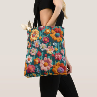 Bolsa Tote Flores de crochê