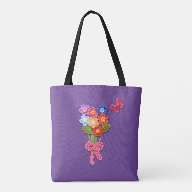 Bolsa Tote Flores de crochê Borboleta e Arco (Verso)