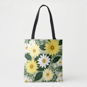 Bolsa Tote Flores De Disias Amarelas E Brancas Elegantes