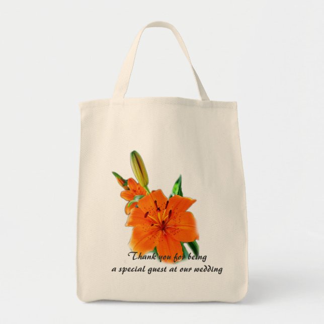 Bolsa Tote Flores de garfo de tigre laranja obrigado você (Frente)