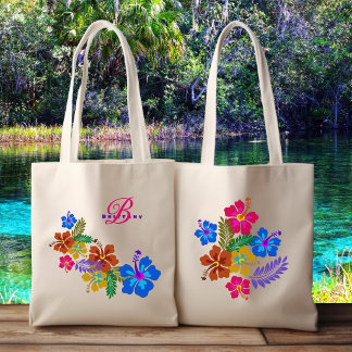 Bolsa Tote Flores de Hibisco Damas de Honra Nome Casamento