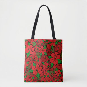 Bolsa Tote Flores de Hibisco Vermelhas