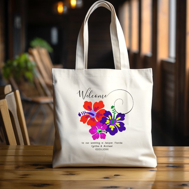 Bolsa Tote Flores de Hibiscus Negros Bem-vindos Convidados Sa (Criador carregado)