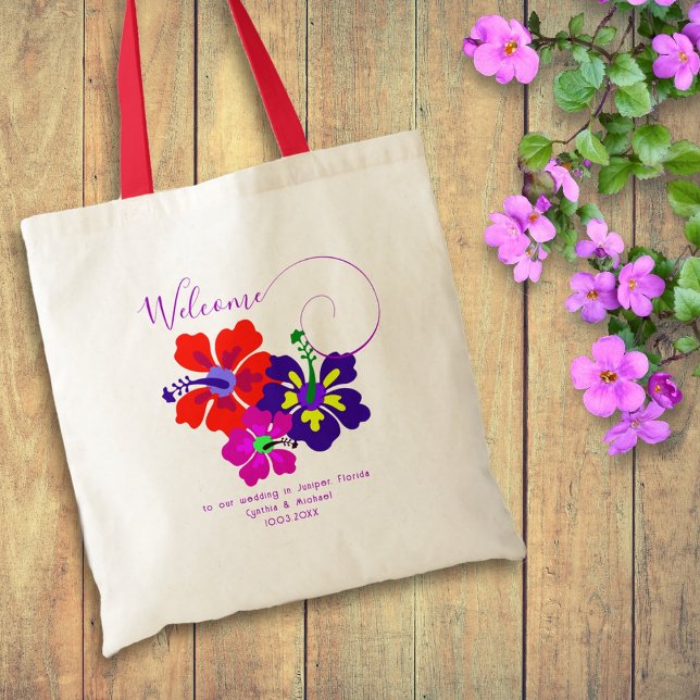 Bolsa Tote Flores de Hibiscus Negros Bem-vindos Convidados Sa (Criador carregado)