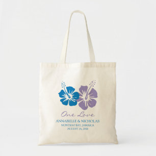 Bolsa Tote Flores de Hibiscus Real Azul e Lavanda   Casamento