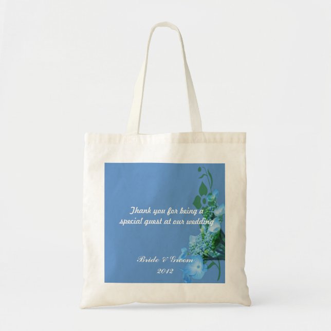 Bolsa Tote flores de hortênsia azuis em fundo azul (Frente)