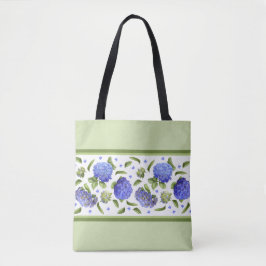 Bolsa Tote Flores de Hortênsia Azul Padrão Botânico