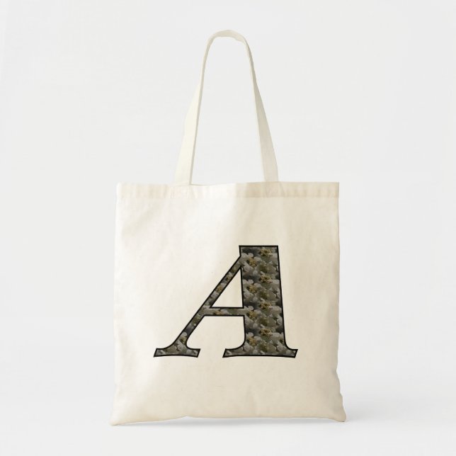 Bolsa Tote Flores de Hortênsia com Inicial de Monograma A (Frente)