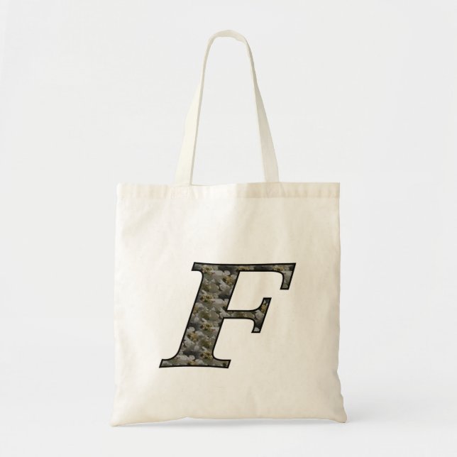 Bolsa Tote Flores de Hortênsia com Inicial de Monograma F (Frente)