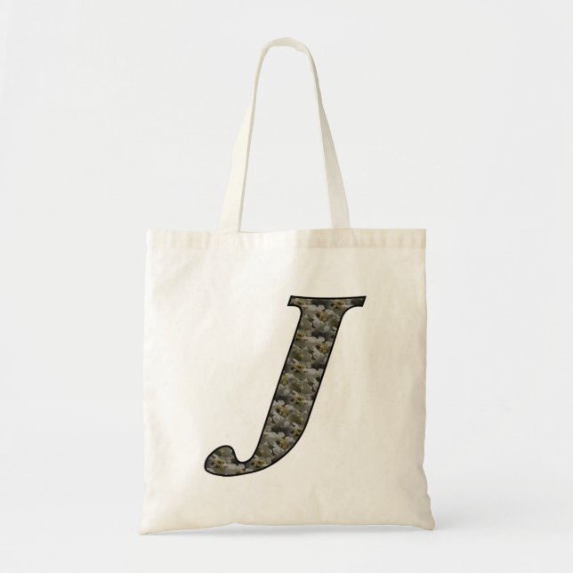Bolsa Tote Flores de Hortênsia com Inicial de Monograma J (Frente)