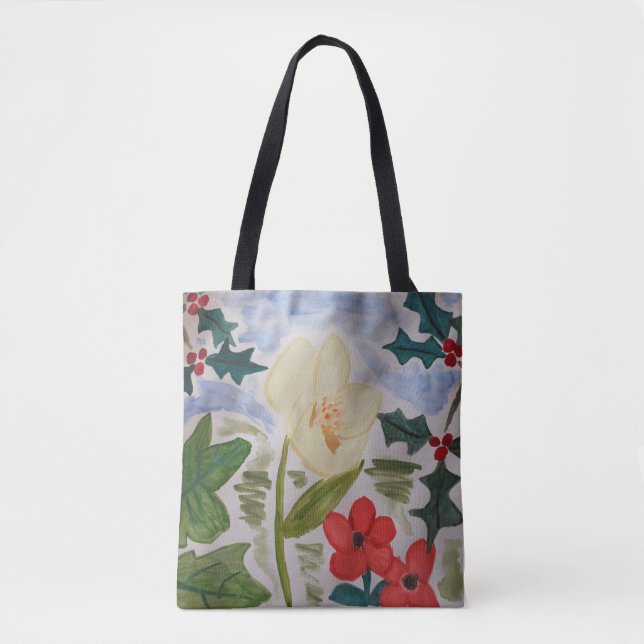 Bolsa Tote Flores de inverno e Holly (Frente)