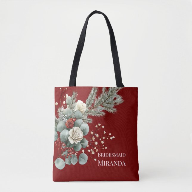 Bolsa Tote Flores de Inverno Rosa Vermelha Branca Casamento D (Frente)