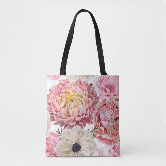 Bolsa Tote Flores de jardim desenhadas à mão. (Frente)