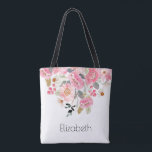 Bolsa Tote Flores De Jardim Rosa Personalizadas Floralmente<br><div class="desc">Presente esta bela sacola personalizada com lindas flores de jardim floresce em tons de rosa e personalizada em letras quicas. CORRESPONDENTE A ITENS na nossa loja.</div>