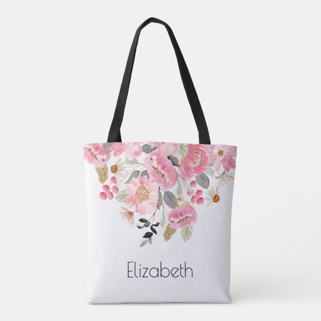 Bolsa Tote Flores De Jardim Rosa Personalizadas Floralmente (Verso)