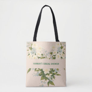 Bolsa Tote Flores de Jasmim na Chuve de Noiva de Arte Tradici