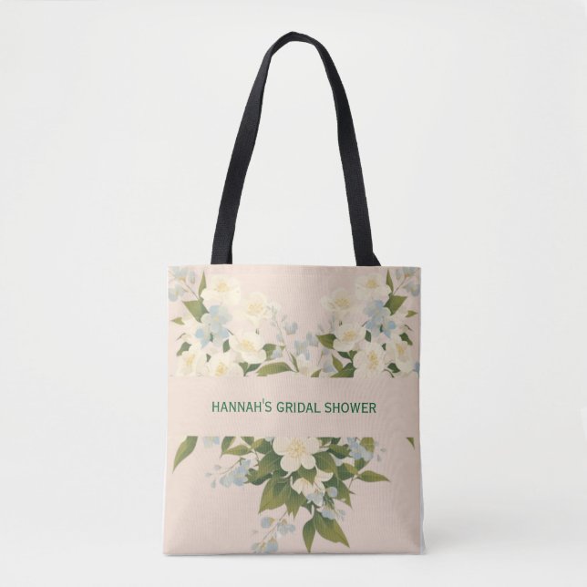 Bolsa Tote Flores de Jasmine em Chuveiro de Noiva de Arte Tra (Frente)