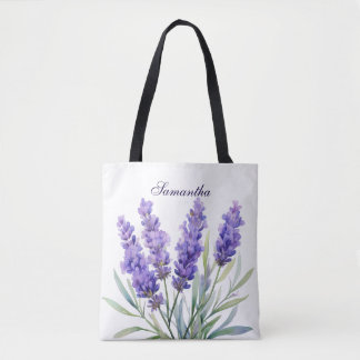 Bolsa Tote Flores de Lavanda de Aquarela