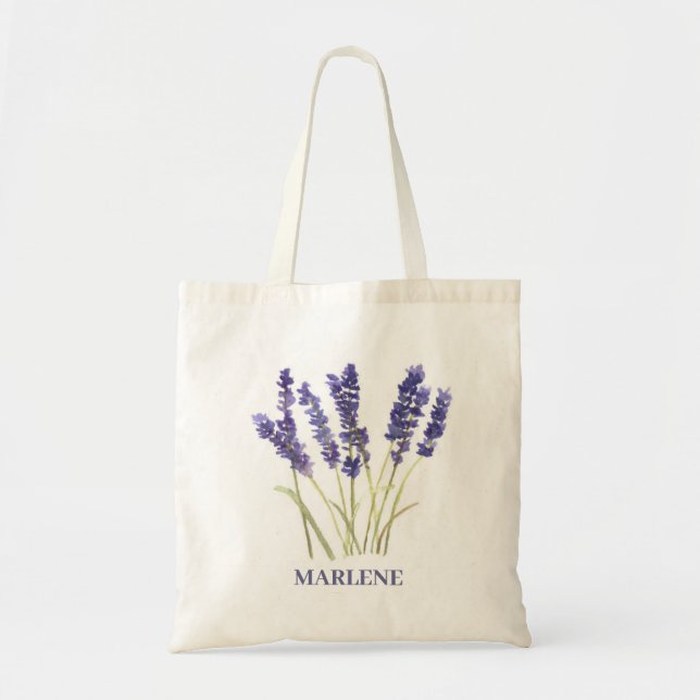 Bolsa Tote Flores de Lavanda em Aquarela Floral Roxa (Frente)