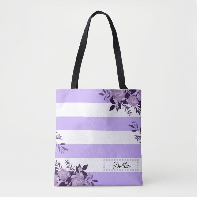 Bolsa Tote Flores De Lavanda Romântica E Saco De Tota De Stri (Frente)