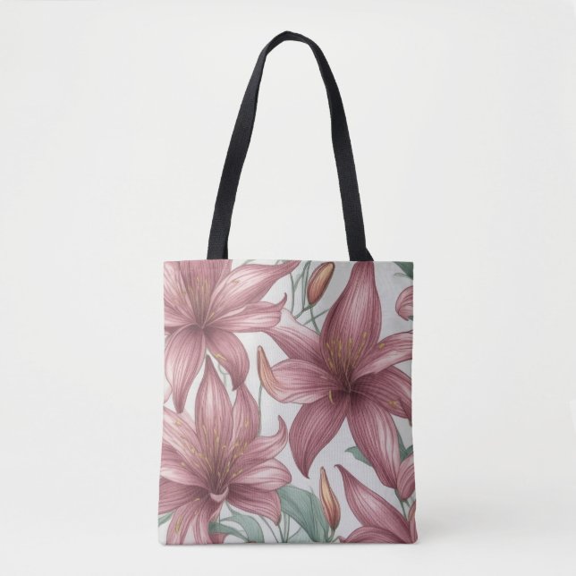 Bolsa Tote Flores de Lilás Rosa em Aquarela (Frente)