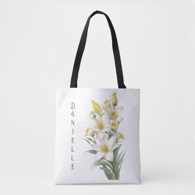 Bolsa Tote Flores de Lily Amarelas Personalizadas (Frente)