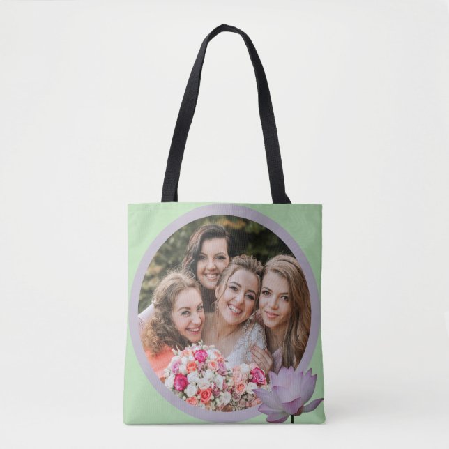 Bolsa Tote Flores de Lótus Rosa Casamento Damas de Honra  (Frente)
