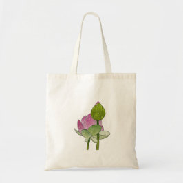 Bolsa Tote Flores de Lotus Rosa-Rosa, pintadas à mão