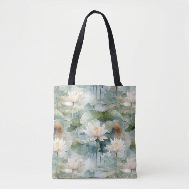 Bolsa Tote Flores de Lótus Verde Serenidade (Frente)