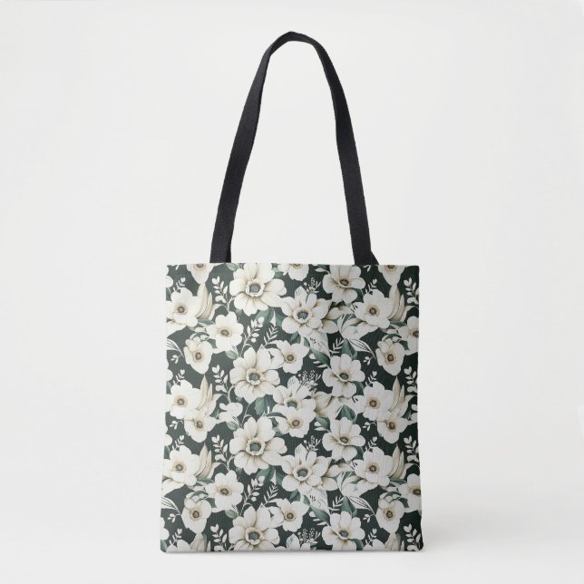 Bolsa Tote Flores de marfim elegantes (Frente)
