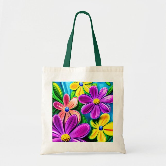 Bolsa Tote Flores de Margarida Coloridas Brilhantes (Frente)