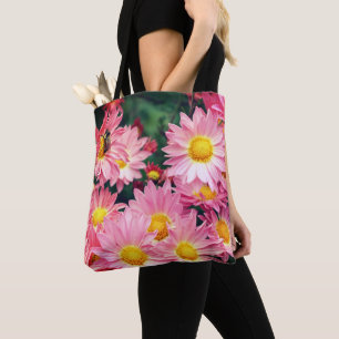 Bolsa Tote Flores de Margarida Rosa e Abelha