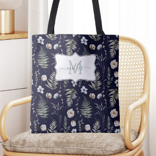 Bolsa Tote Flores de Monograma e Folhas de Samambaia Floral B